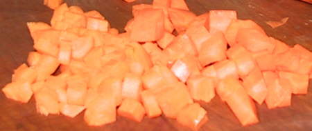 neatly diced carrots